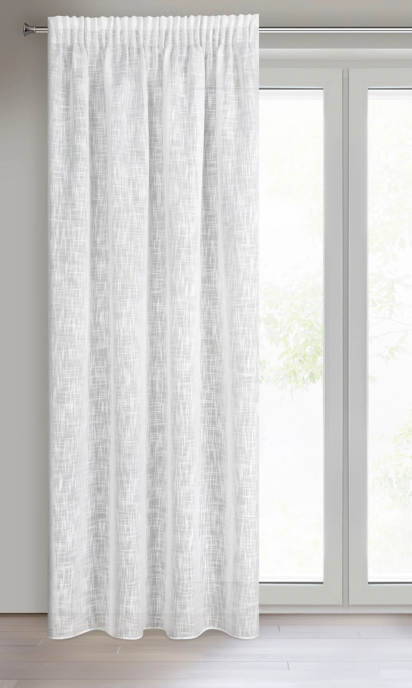 Zasłona biała o płóciennym splocie w stylu eko 140x270 cm taśma LIREN Eurofirany