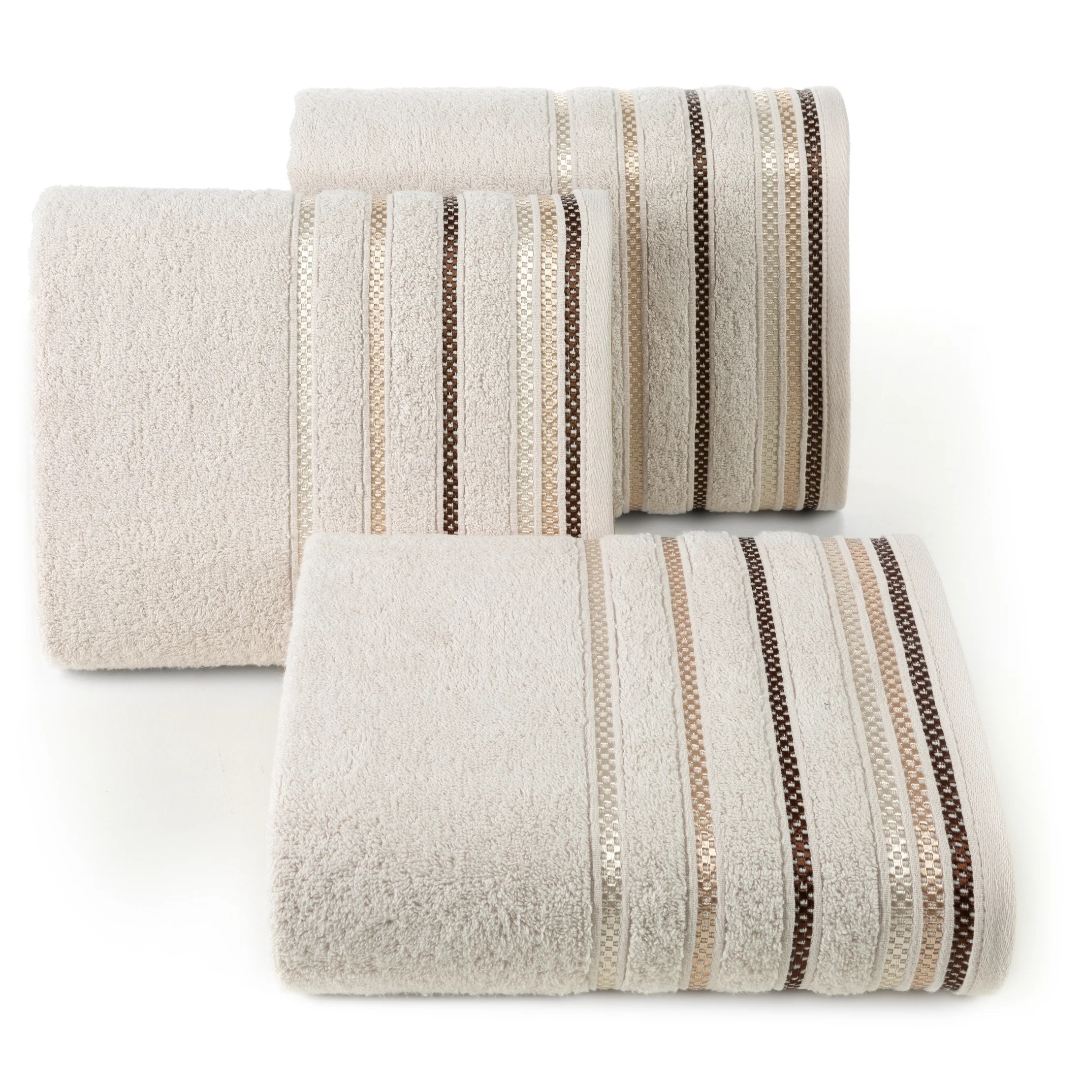 Ręcznik do rąk 30x50 cm bawełniany kolor beżowy z bordiurą w paski 460 g/m2 LIVIA 3 Eurofirany
