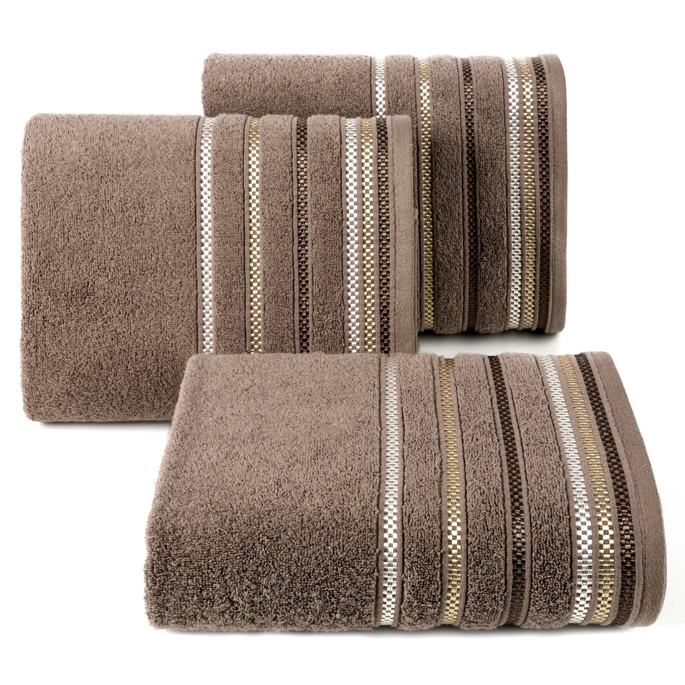Ręcznik kapielowy 50x90 cm bawełniany kolor jasnobrązowy z bordiurą w paski 460 g/m2 LIVIA 3 Eurofirany