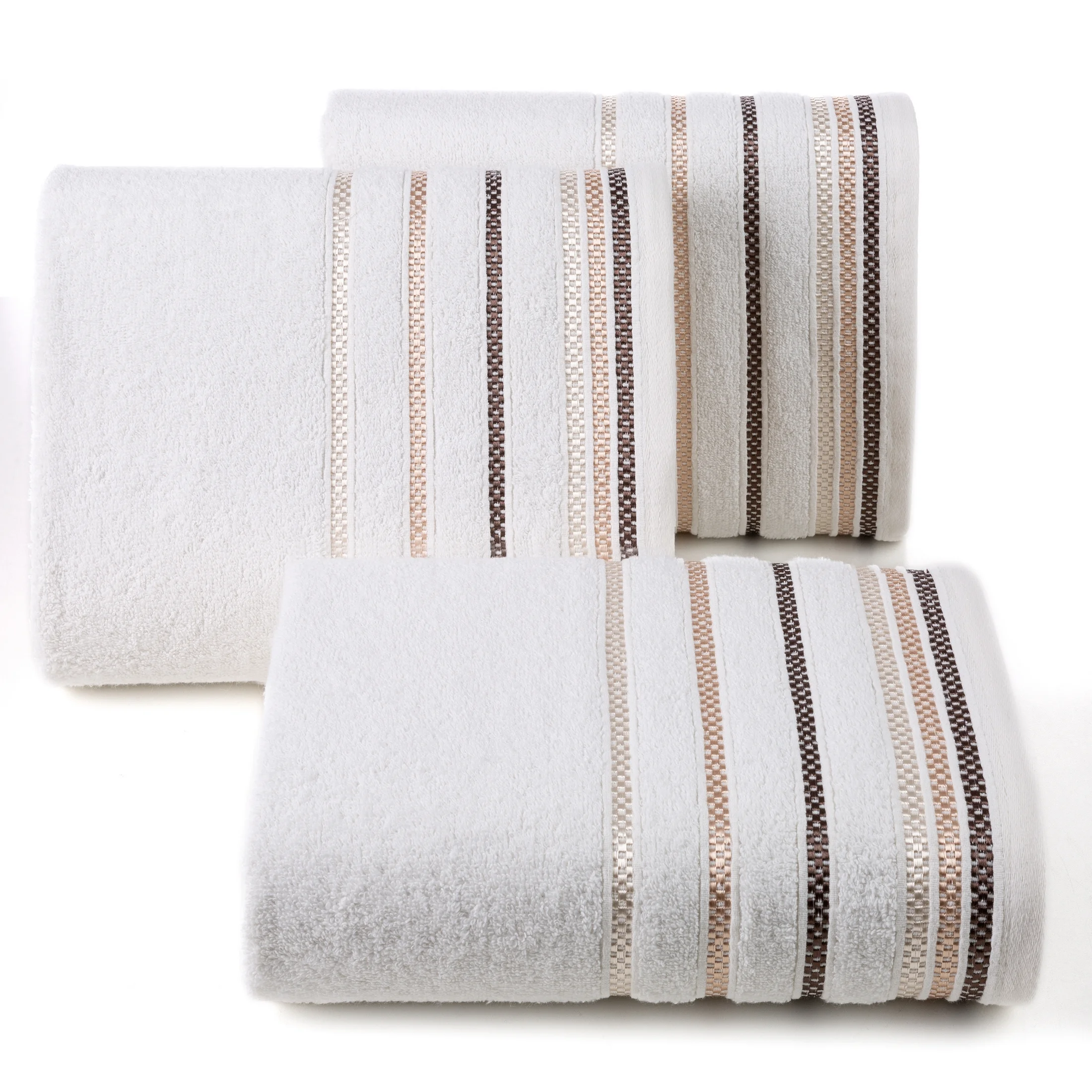 Ręcznik do rąk 30x50 cm bawełniany kolor kremowy z bordiurą w paski 460 g/m2 LIVIA 3 Eurofirany