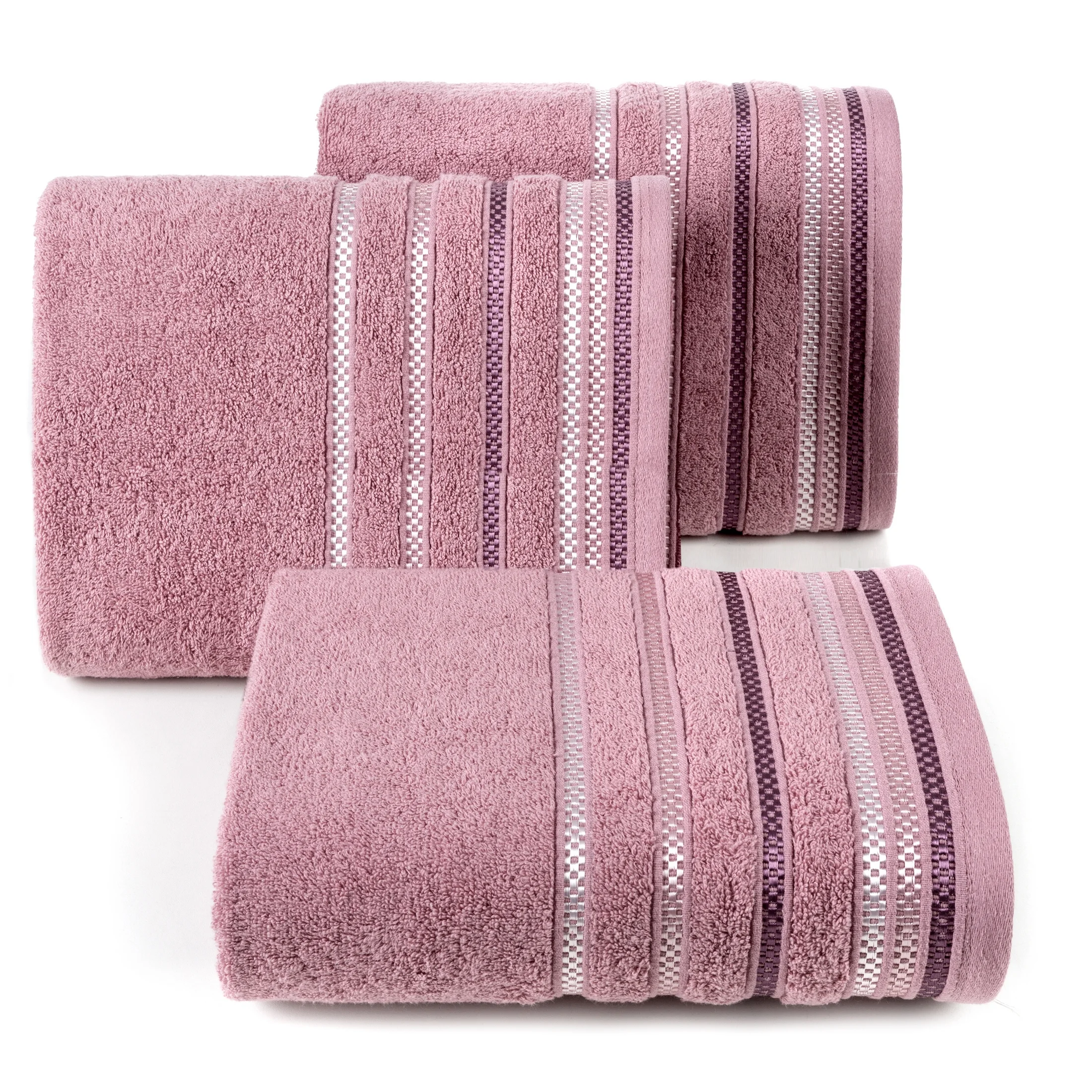 Ręcznik do rąk 30x50 cm bawełniany kolor liliowy z bordiurą w paski 460 g/m2 LIVIA 3 Eurofirany