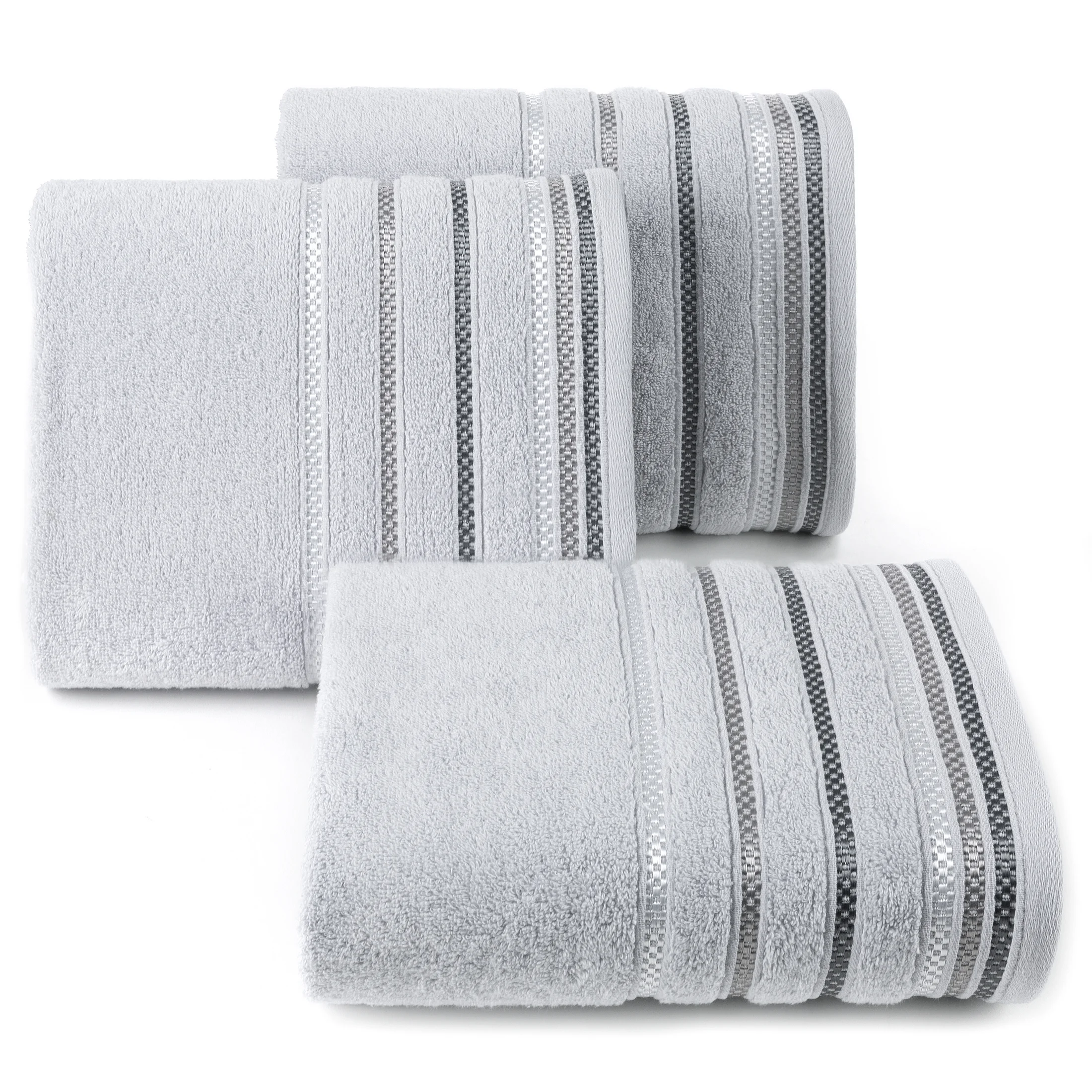 Ręcznik kąpielowy 50x90 cm bawełniany kolor jasnopopielaty z bordiurą w paski 460 g/m2 LIVIA 3 Eurofirany