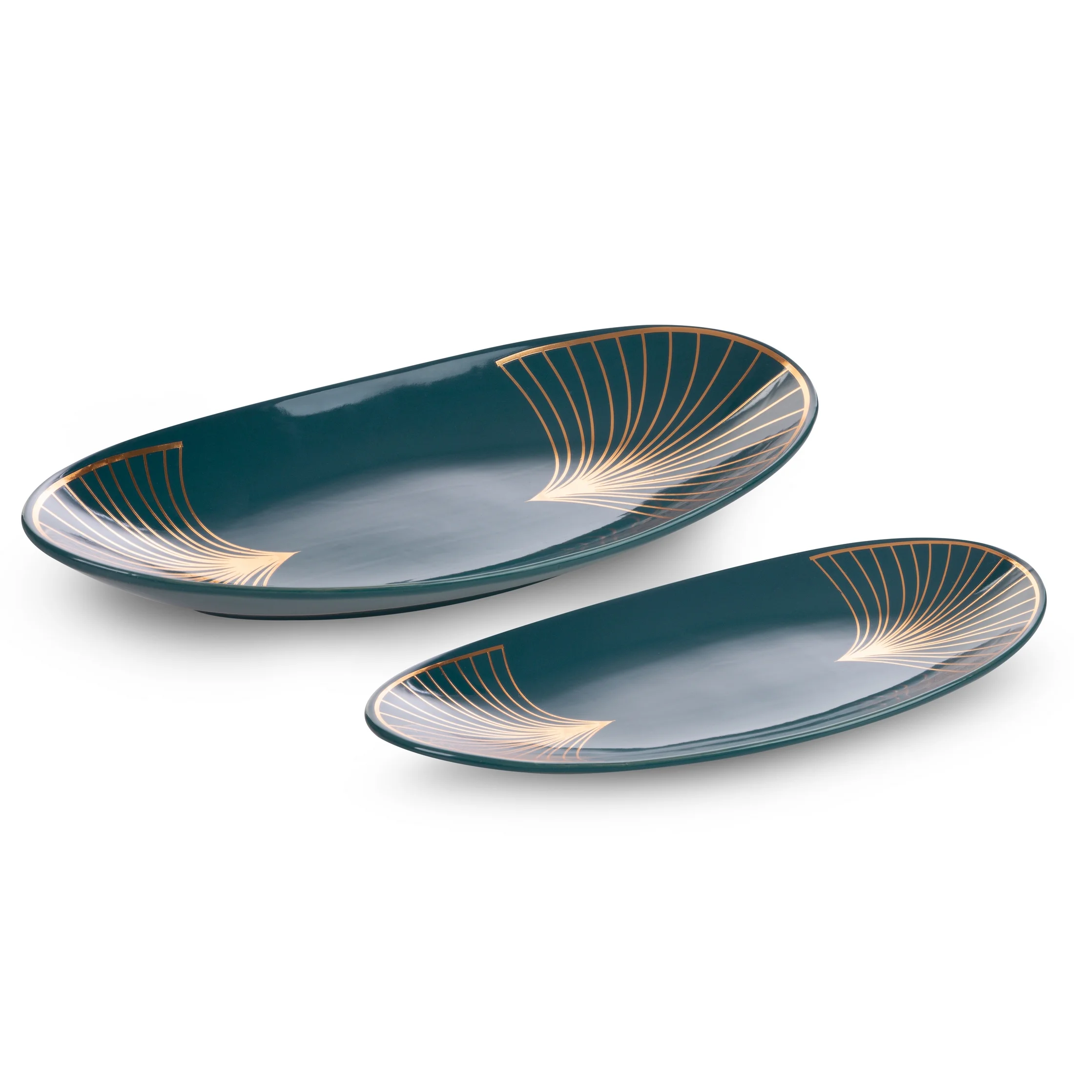 Patera dekoracyjna turkusowo-złota z motywem art deco 33x16x4 cm LOTOS LIMITED COLLECTION Eurofirany
