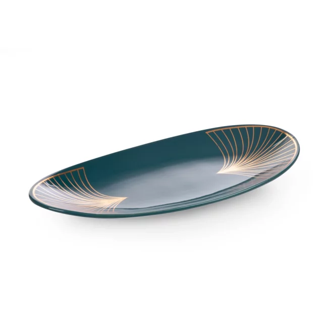 Patera dekoracyjna turkusowo-złota z motywem art deco 33x16x4 cm LOTOS LIMITED COLLECTION Eurofirany