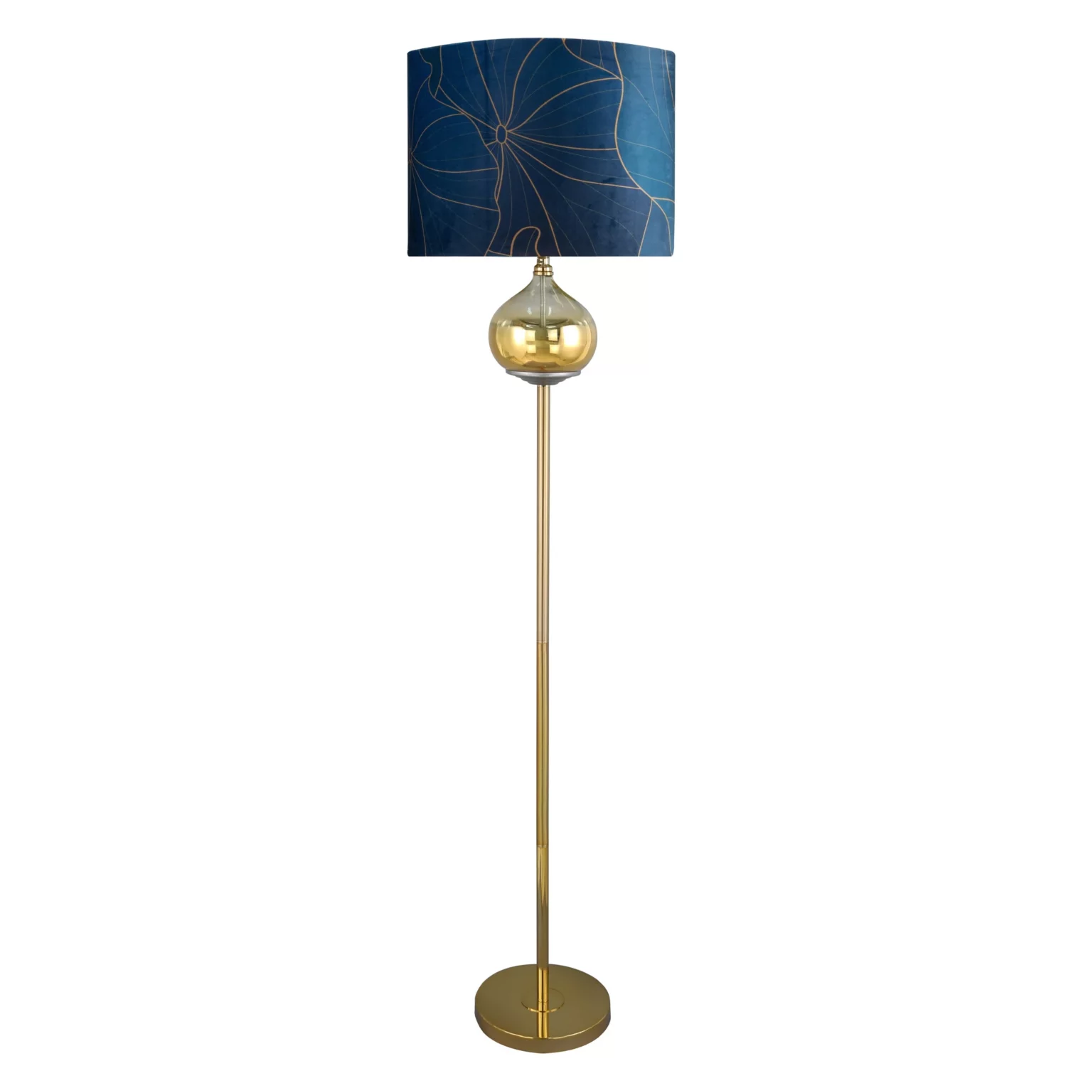 Lampa stojąca turkusowo- złota LOTOS 2  z welwetowym abażurem i złotą podstawą Limited Collection Eurofirany