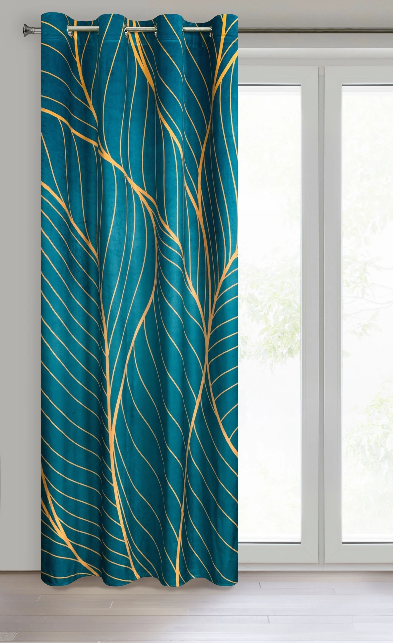 LOTOS 4 turkusowa zasłona z welwetu ze złotym wzorem na przelotkach 140x250 cm LIMITED COLLECTION Eurofirany