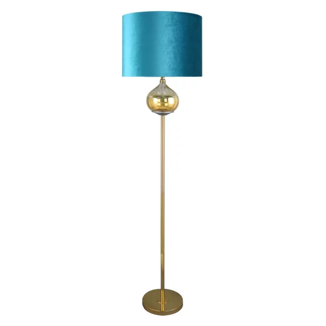 Lampa stojąca do pokoju turkusowo, złota ze szklaną ozdobą z efektem ombre i welwetowym abażurem 43 x 157 cm LOTOS LIMITED COLLECTION Eurofirany