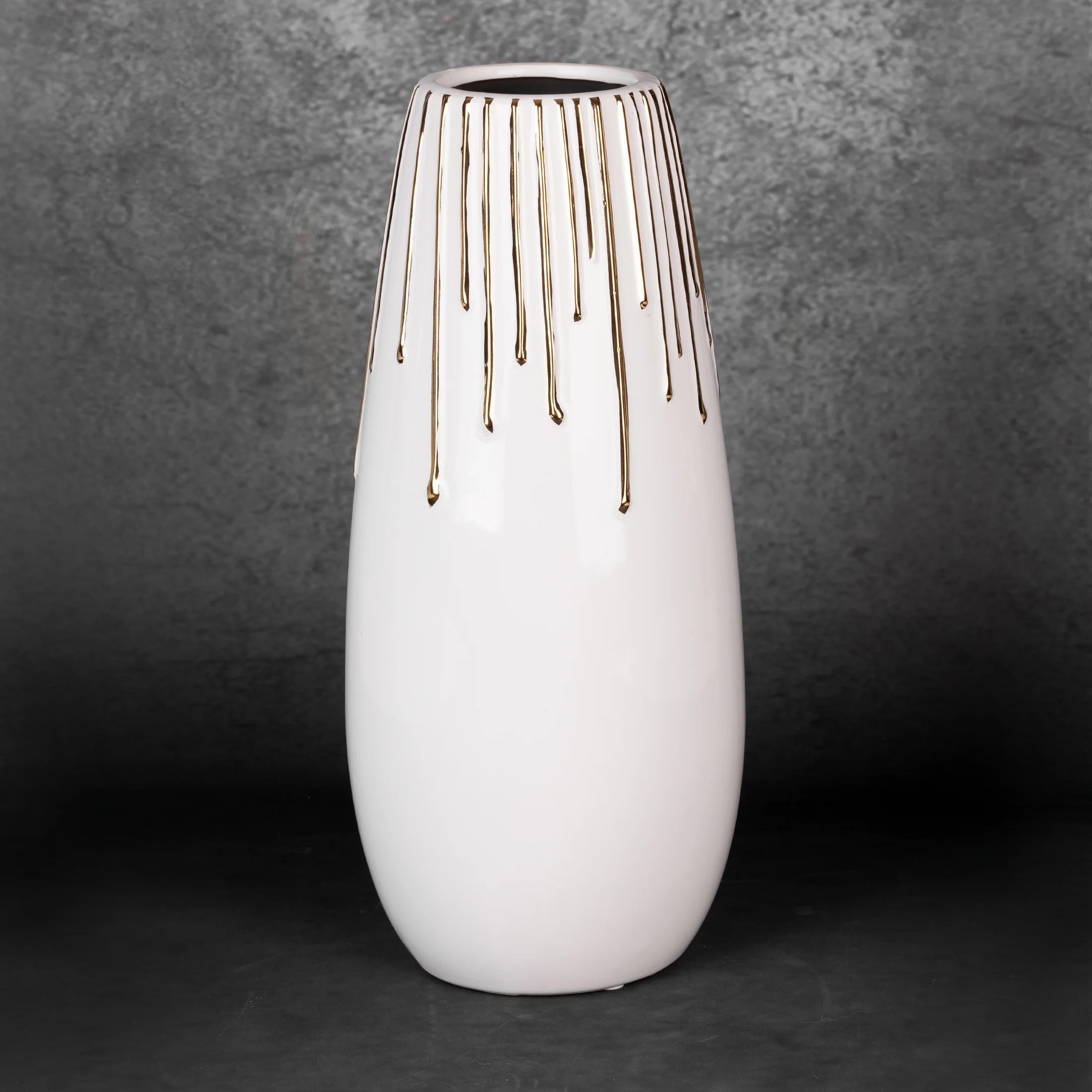 LUIS BIAŁY WAZON CERAMICZNY Z EFEKTEM ZŁOTYCH KROPEL 14x32 cm EUROFIRANY