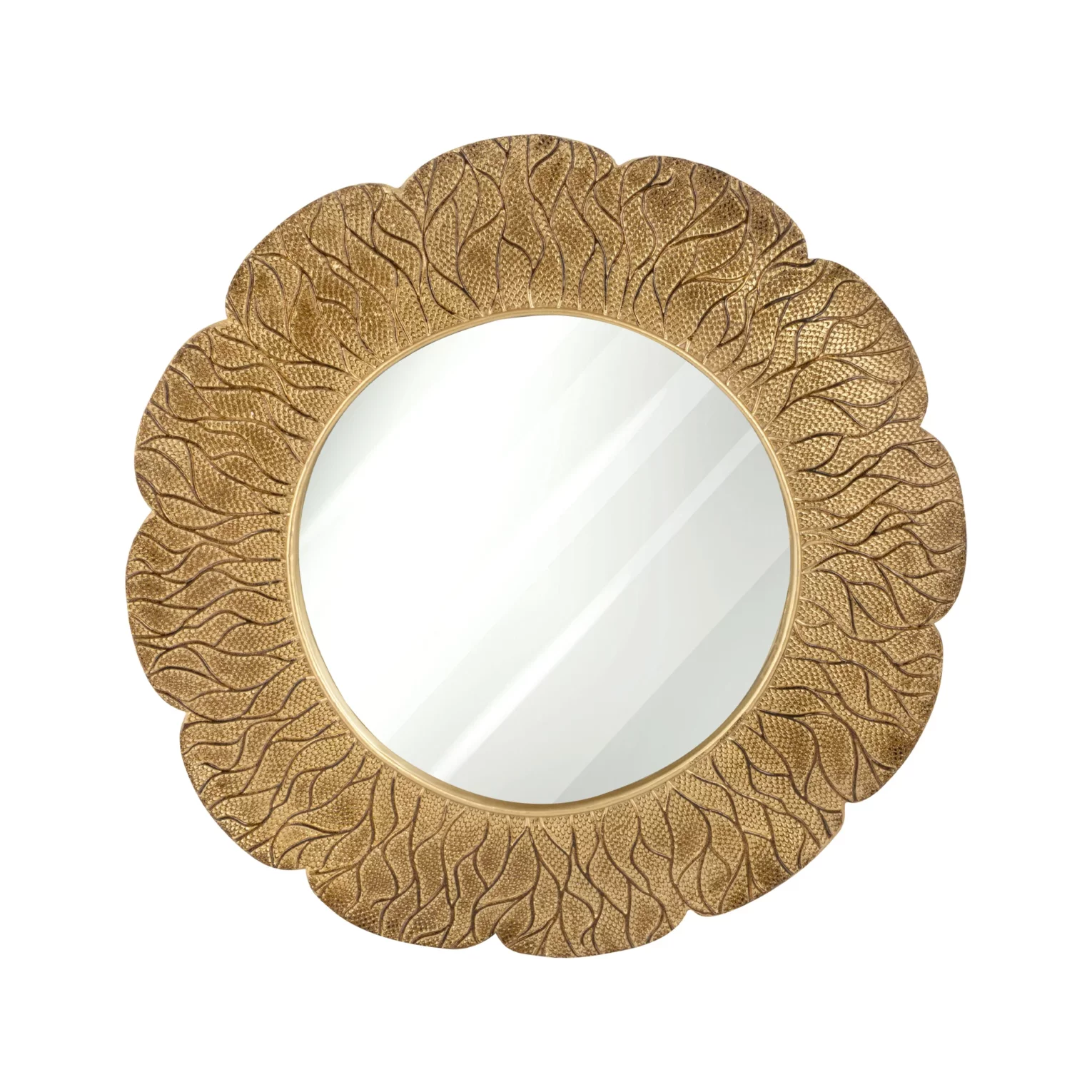 Lustro w ceramicznej złotej ramie z wytłoczeniami średnica 70x5 cm Eurofirany