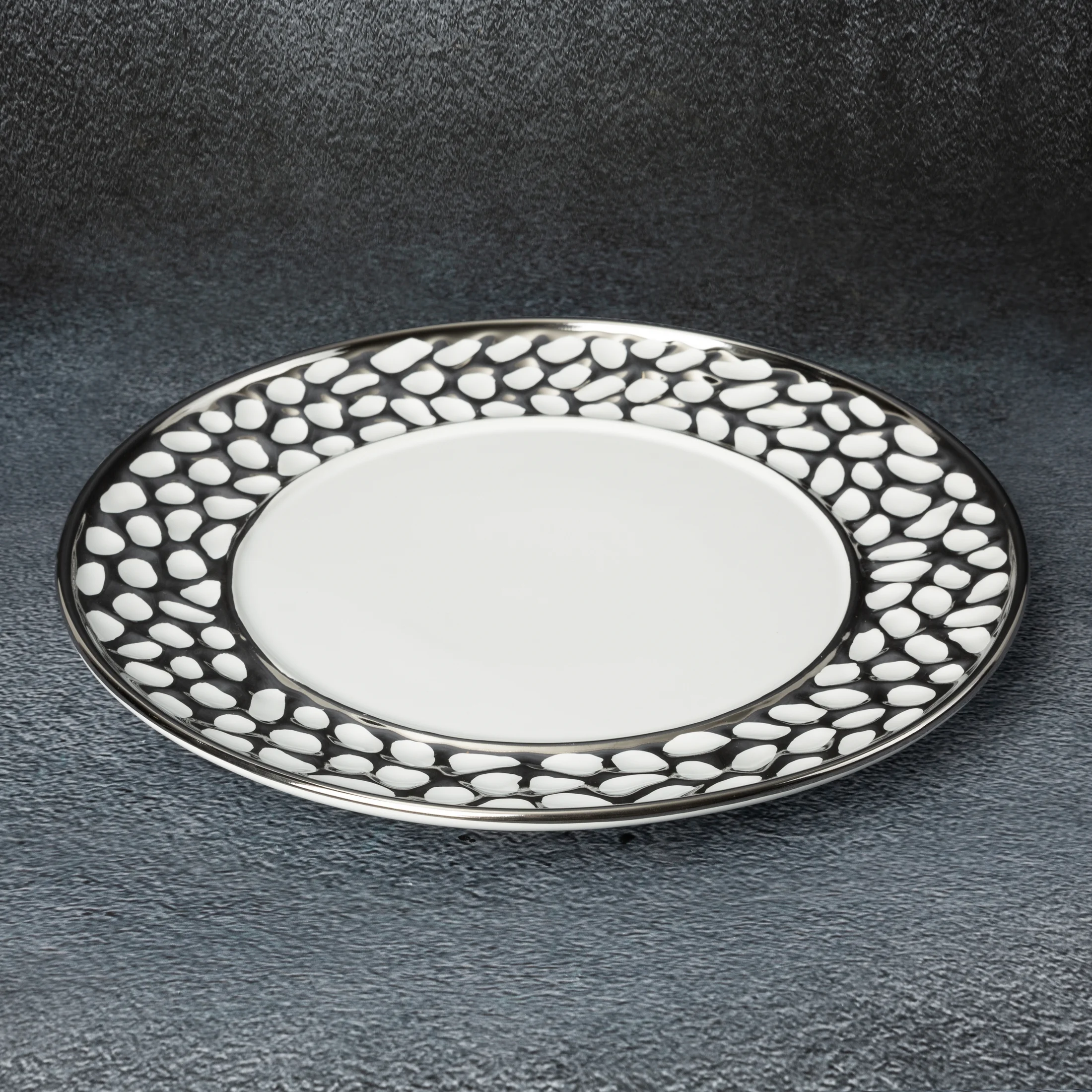 Patera ceramiczna dekoracyjna biało-srebrna okrągła średnica 30x2 cm MADLEN Eurofirany