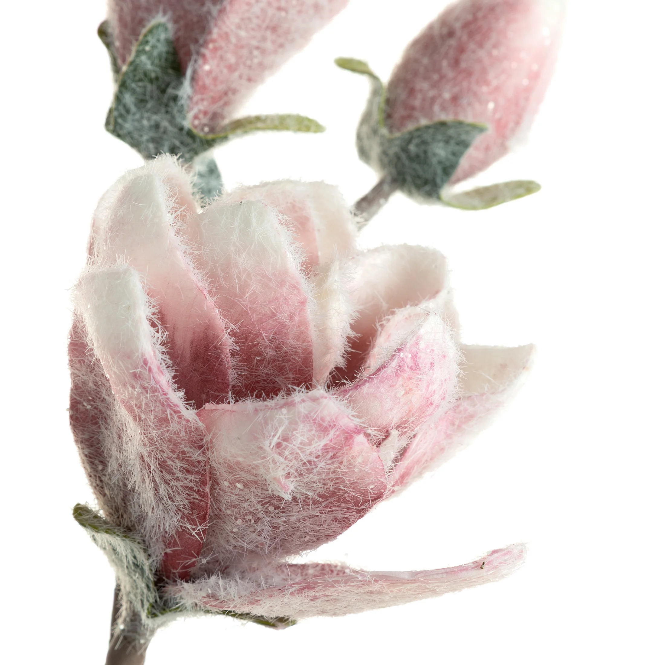 Kwiat sztuczny magnolii różowo, srebrny oprószony brokatem z plastycznej pianki foamiran 59 cm
