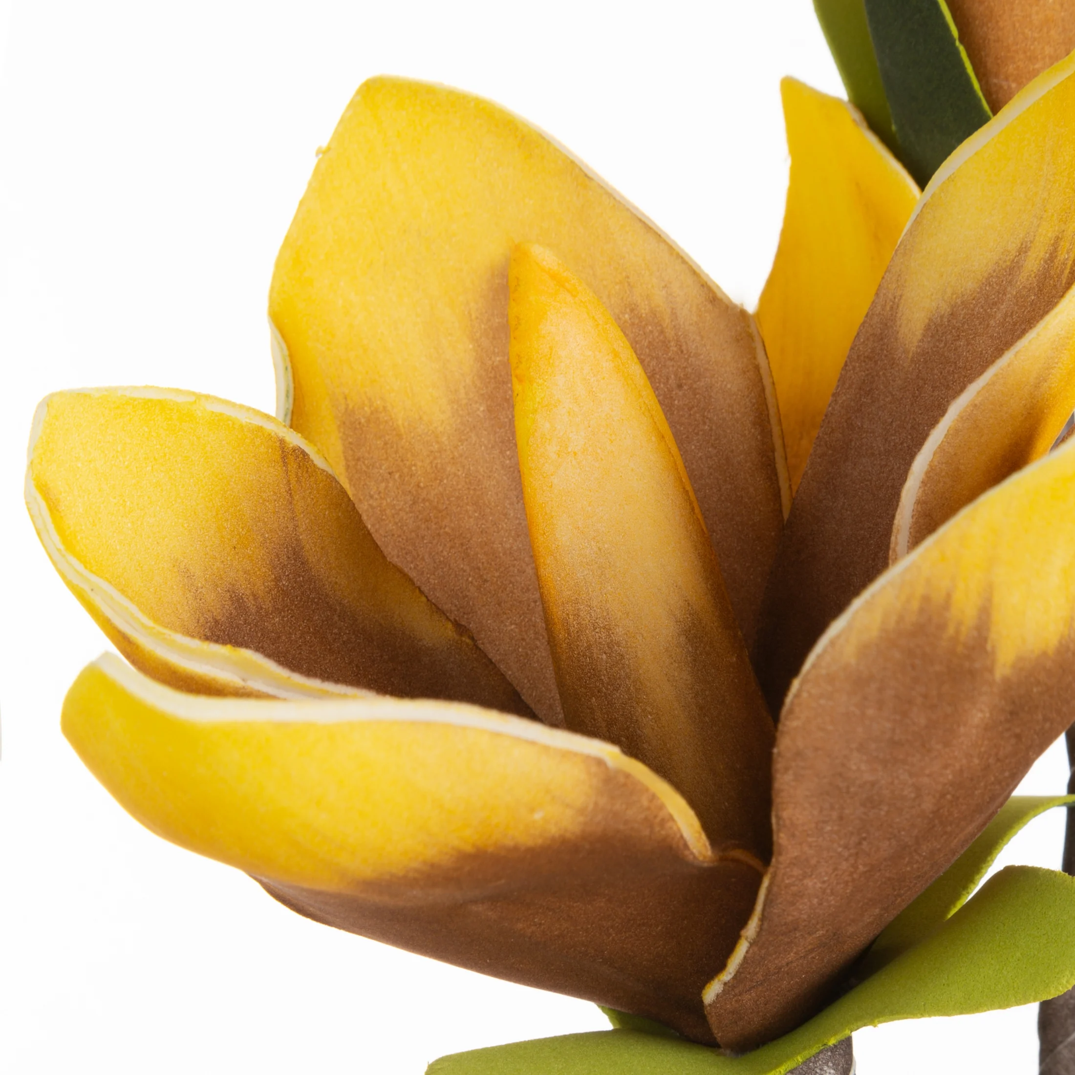 Kwiat sztuczny magnolii żółto, brązowy z plastycznej pianki foamiran 59 cm