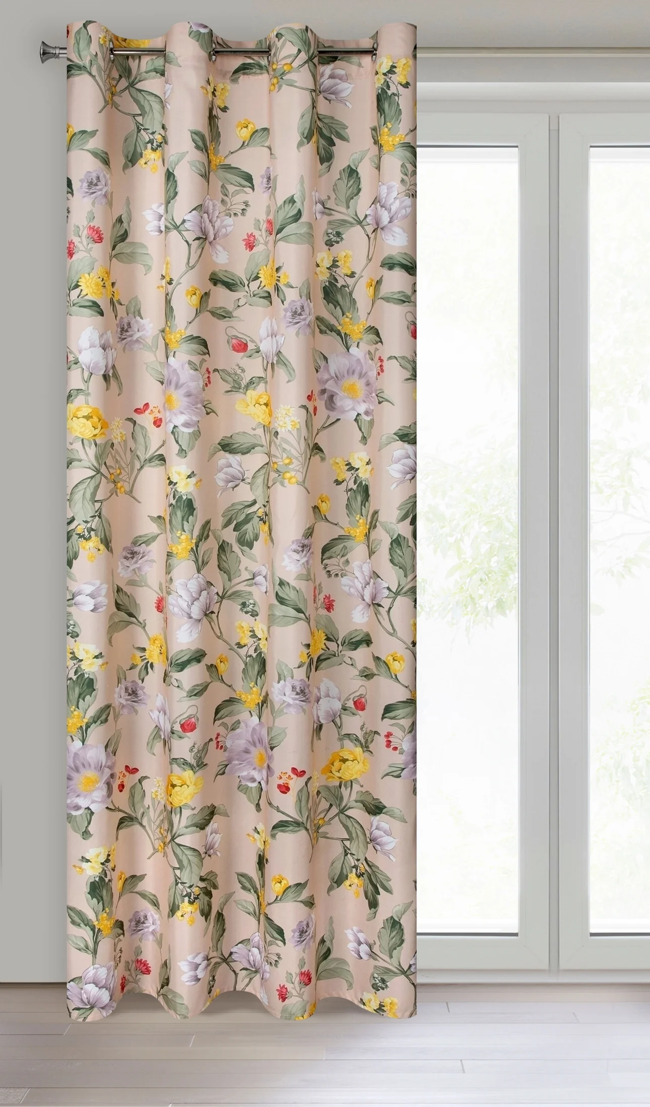 Zasłona zielono, żółta z błyszczącym nadrukiem z welwetu 140x250 cm przelotka MILENA Eurofirany