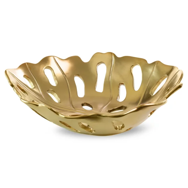 Patera ceramiczna dekoracyjna czarno-złota w kształcie liścia monstery 37x30x10 cm MIRA Eurofirany