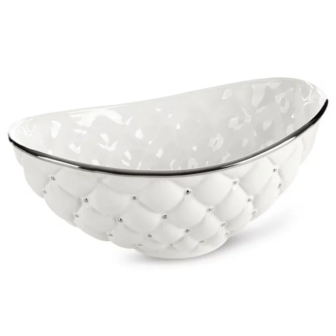 Misa ceramiczna dekoracyjna biało-srebrna zdobiona pikowaniem 35x22x15 cm ADORE Eurofirany