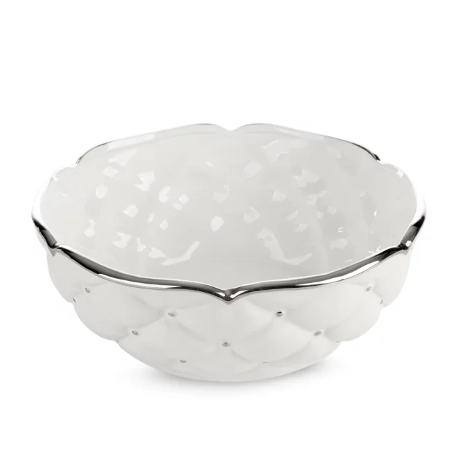 Misa ceramiczna dekoracyjna biało-srebrna zdobiona pikowaniem średnica 25x10 cm ADORE Eurofirany