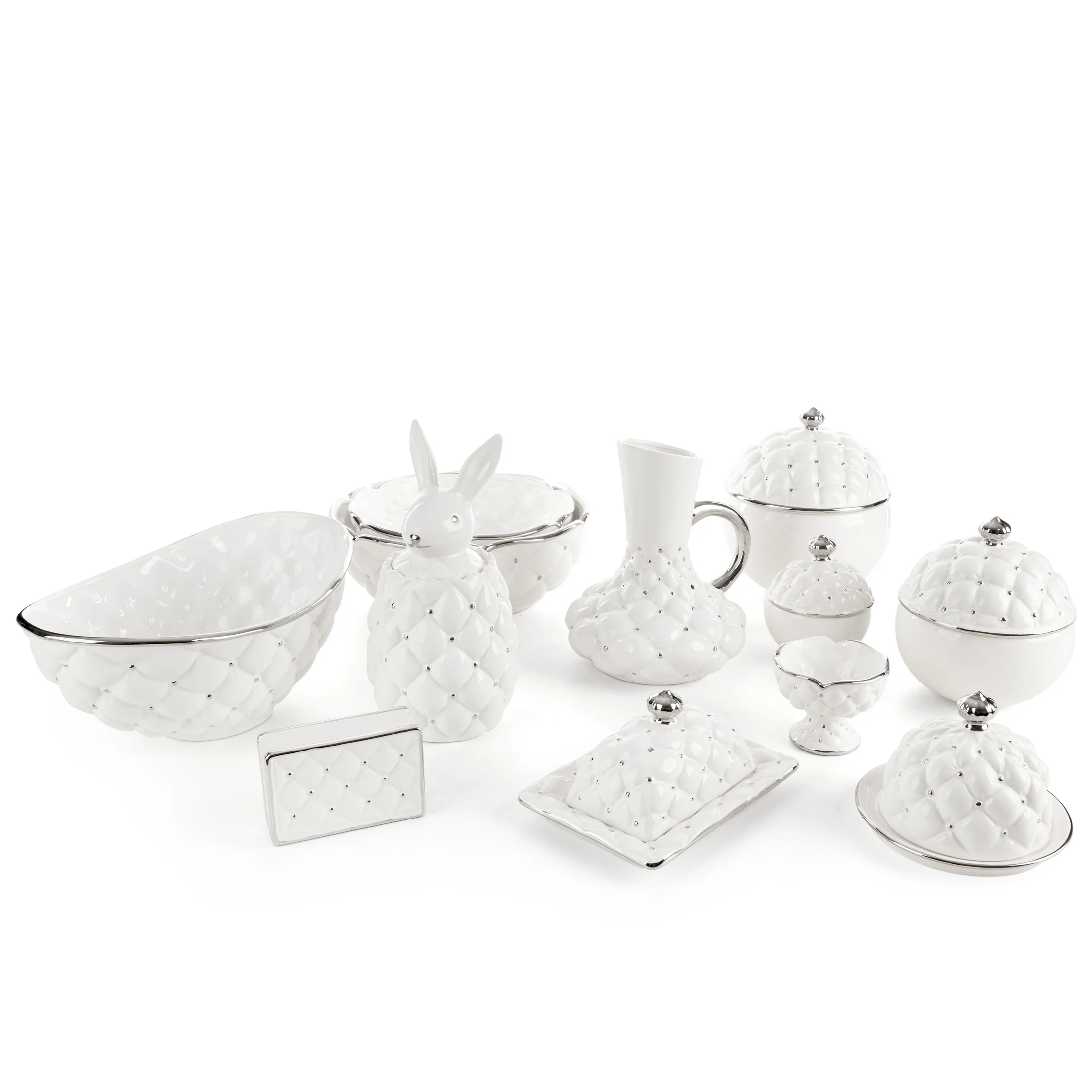 Misa ceramiczna dekoracyjna biało-srebrna zdobiona pikowaniem średnica 25x10 cm ADORE Eurofirany