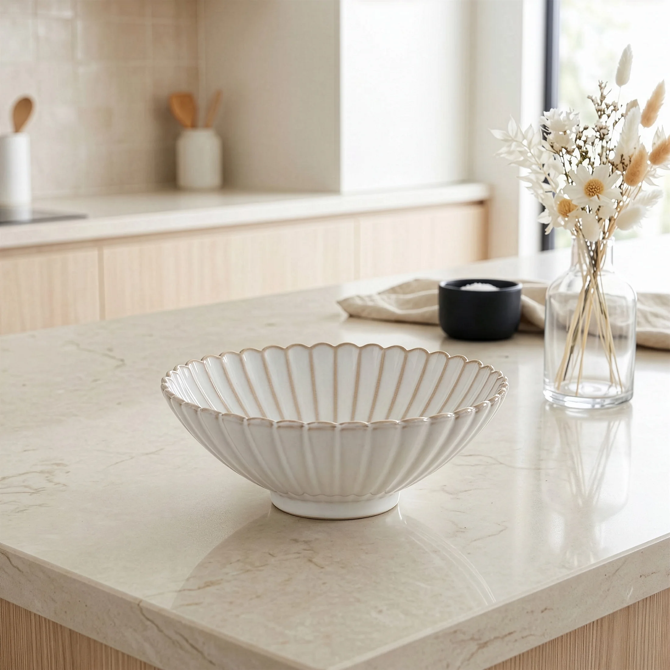 Miska ceramiczna dekoracyjna kremowo-beżowa zdobiona przecieranym wzorem średnica 24x8 cm cm AVRIL Eurofirany