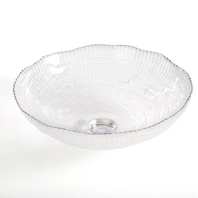 Misa szklana biała o ozdobnym tłoczonym wzorze 25x9 cm DAISY Eurofirany