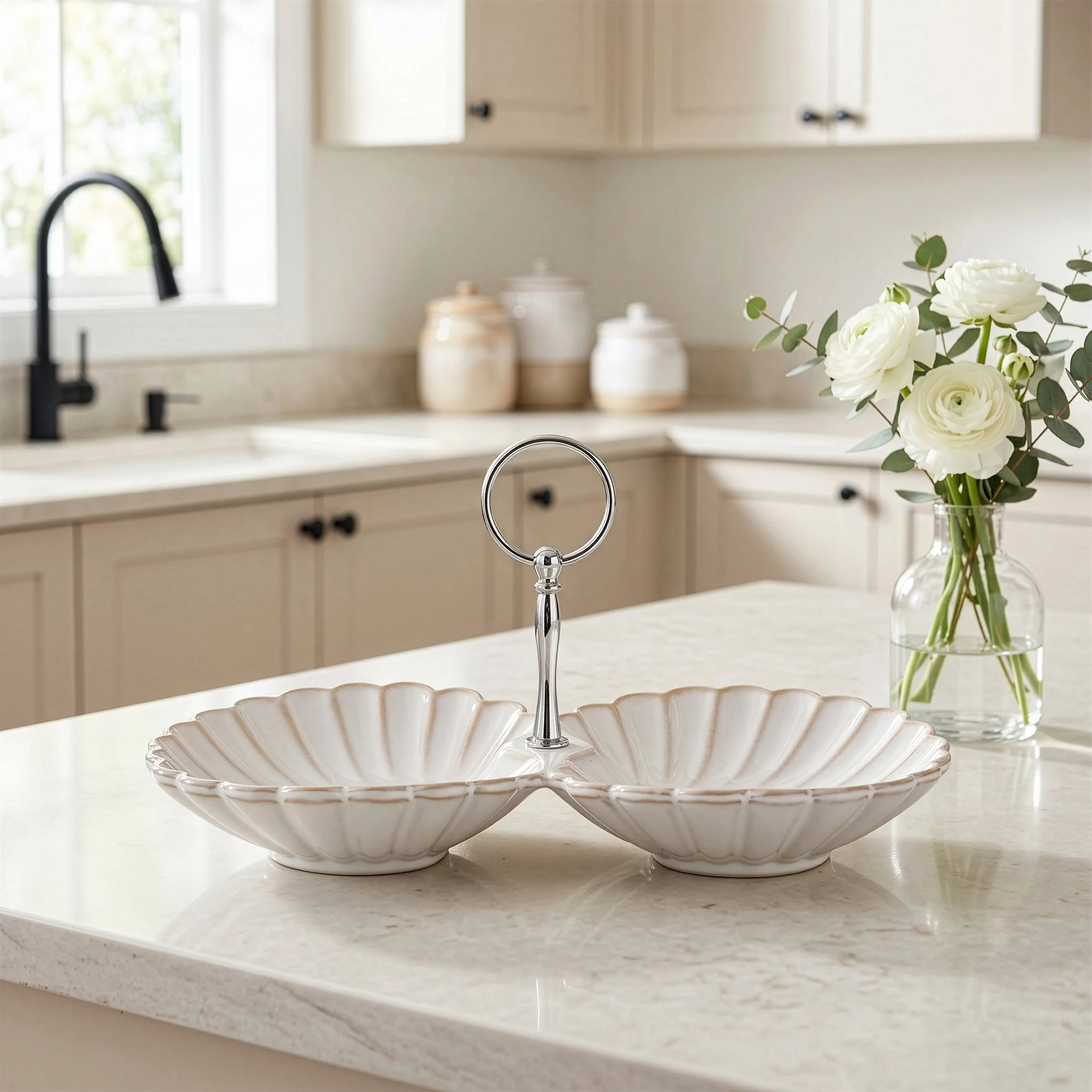 Miska ceramiczna dekoracyjna kremowo-beżowa zdobiona przecieranym wzorem 29x16x4 cm AVRIL Eurofirany