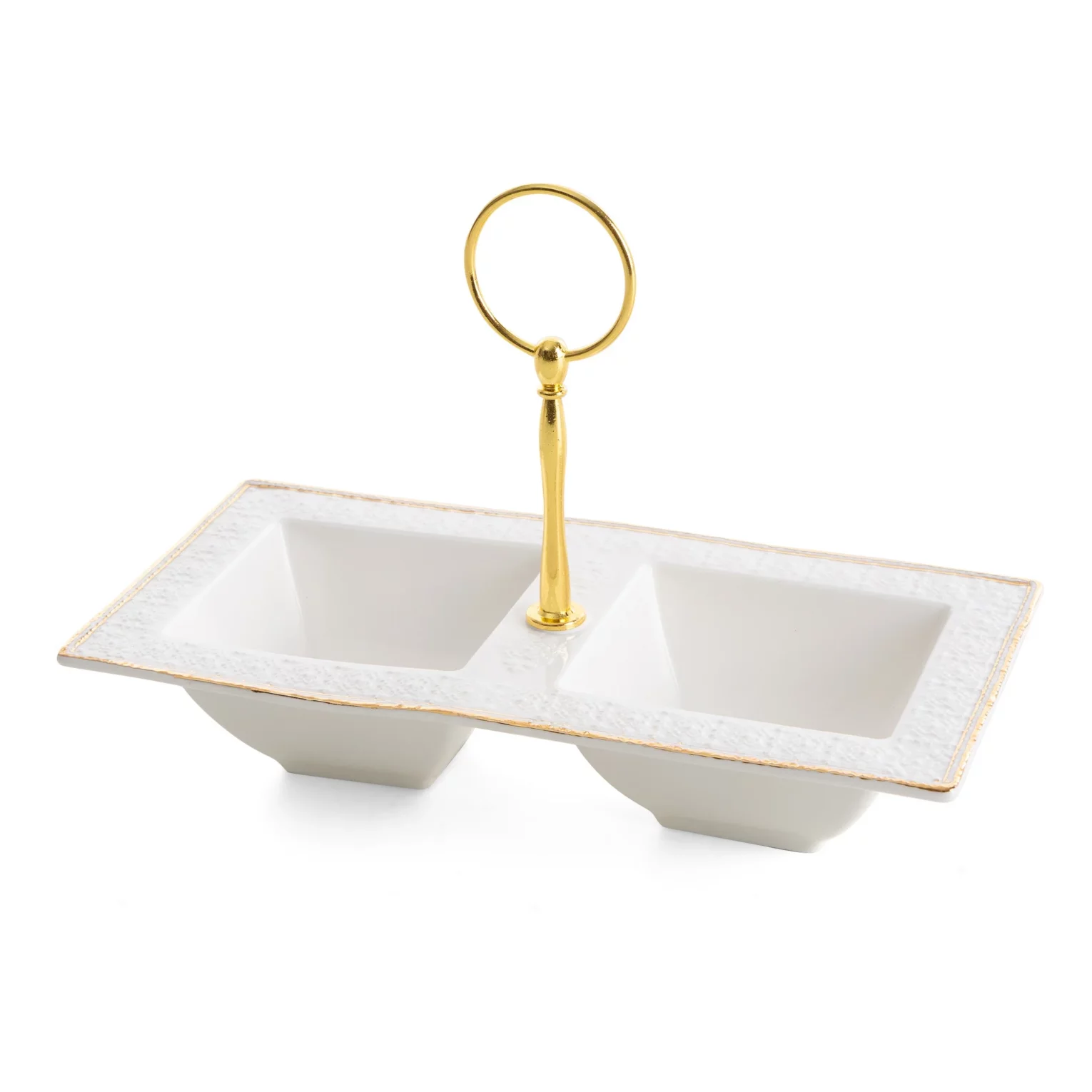 Miseczki ceramiczne dekoracyjne biało-złota zdobione złotymi akcentami 23x13x5 cm OLIVIA Eurofirany