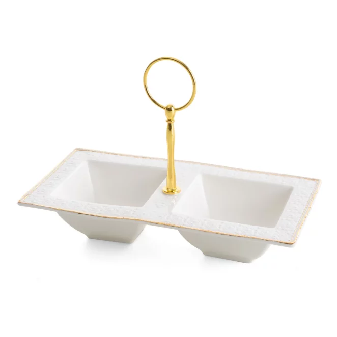 Miseczki ceramiczne dekoracyjne biało-złota zdobione złotymi akcentami 23x13x5 cm OLIVIA Eurofirany