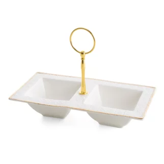 Miseczki ceramiczne dekoracyjne biało-złota zdobione złotymi akcentami 23x13x5 cm OLIVIA Eurofirany