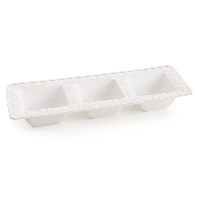 Miseczki ceramiczne dekoracyjne biało-złota zdobione złotymi akcentami 36x13x5 cm OLIVIA Eurofirany