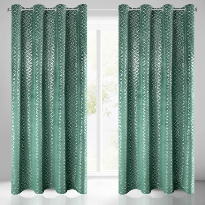 Zasłona zielono, srebrna z tkaniny welwetowej 140x250 cm przelotka MOLY Design 91