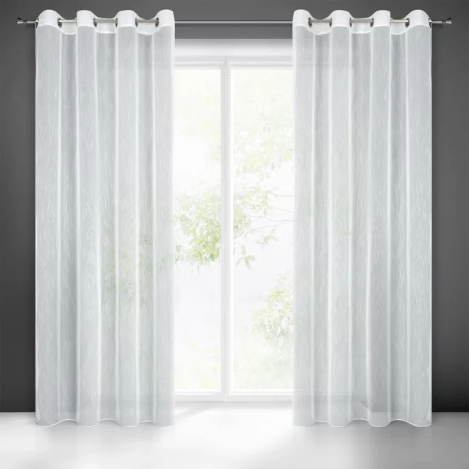 Firana biała w stylu eco z efektem deszczyku 140x260 cm przelotka MONIC Eurofirany