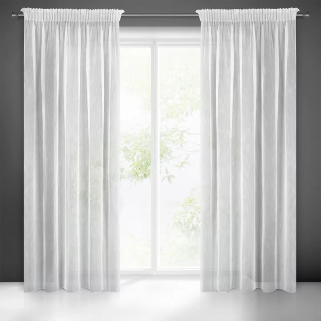 Firana biała w stylu eco z efektem deszczyku 140x270 cm taśma MONIC Eurofirany