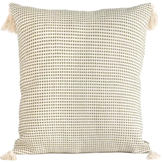 Poszewka na poduszkę 60x60 cm bawełniana zdobiona chwostami na rogach kremowo, oliwkowa MONTENEGRO TERRA COLLECTION Eurofirany