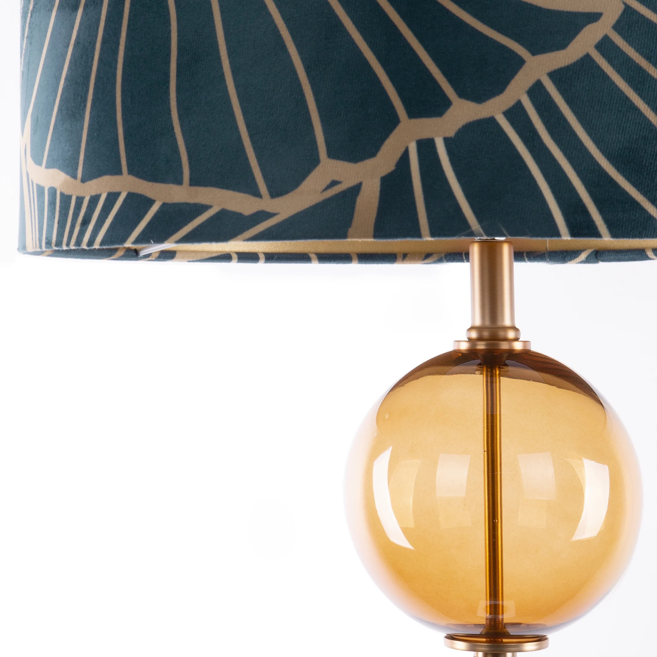 Lampa stojąca granatowo-złota MUSA 3 z welwetowym abażurem i szklaną podstawą Limited Collection Eurofirany