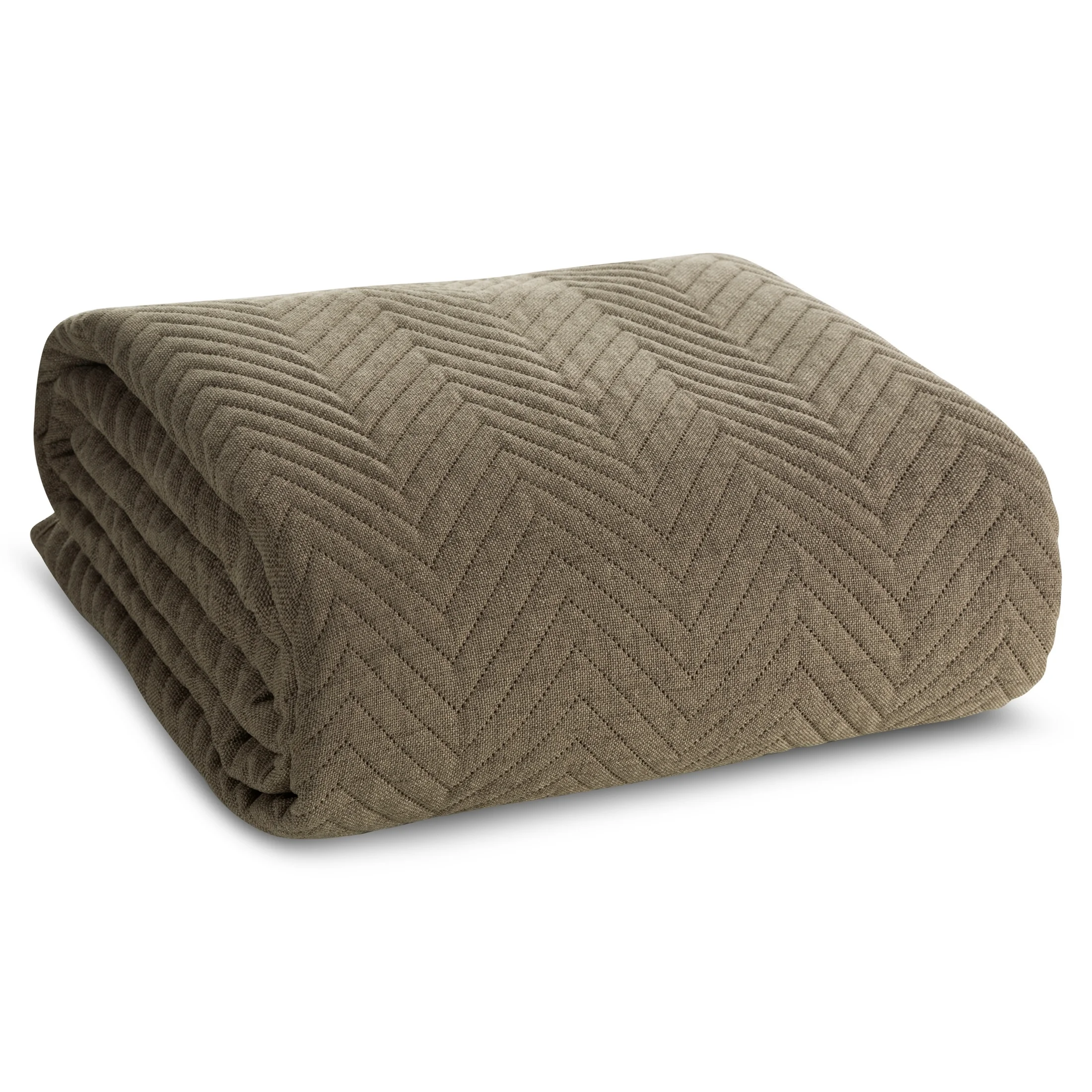 Narzuta z tkaniny o strukturze lnu ciemnobeżowa 200x220 cm pikowana w wzór jodełki LEN 3 EUROFIRANY PREMIUM