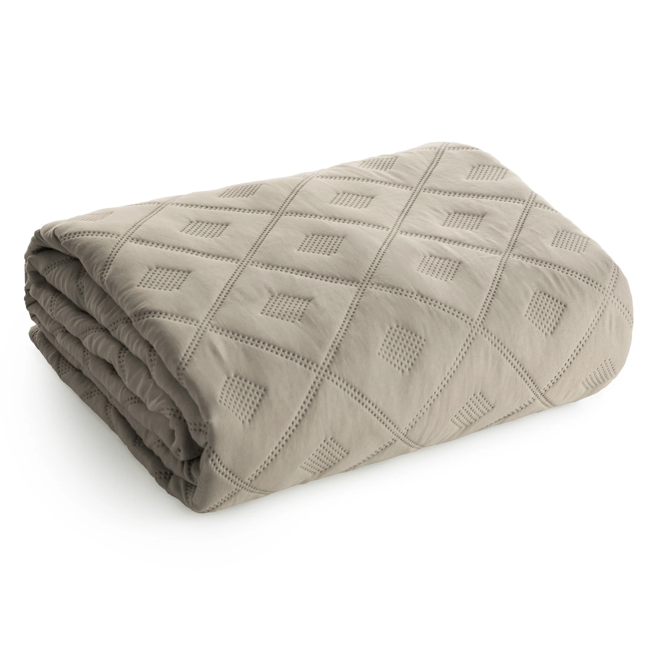 Narzuta ciemnobeżowa 200x220 cm z geometrycznym wzorem wykonana techniką hot press ALARA 6 DESIGN 91 Eurofirany