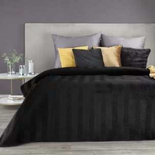 Narzuta welwetowa czarna 230x260 cm pikowana w jodełkę metodą hot press SOFIA EUROFIRANY PREMIUM