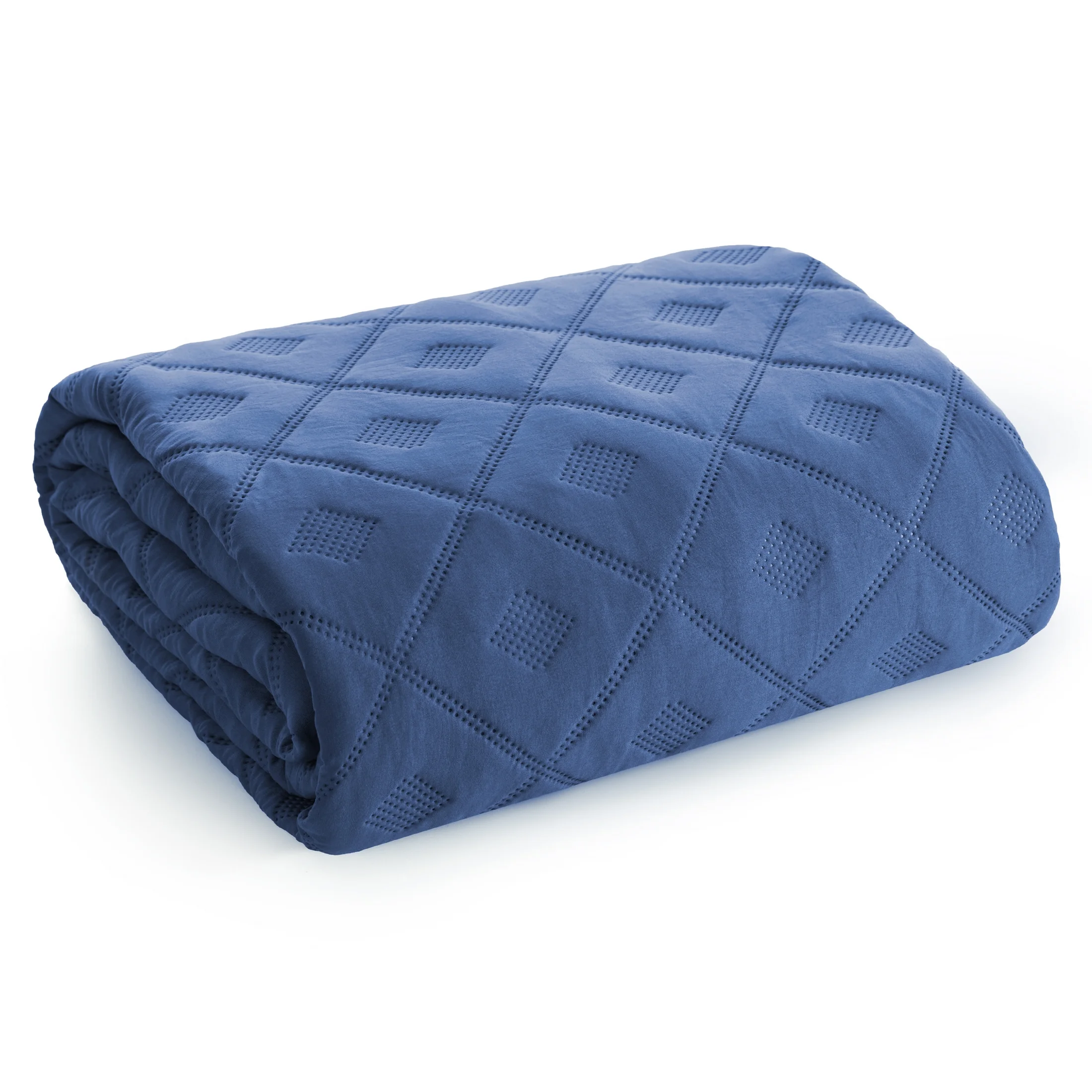 Narzuta granatowa 200x220 cm z geometrycznym wzorem wykonana techniką hot press ALARA 6 DESIGN 91 Eurofirany