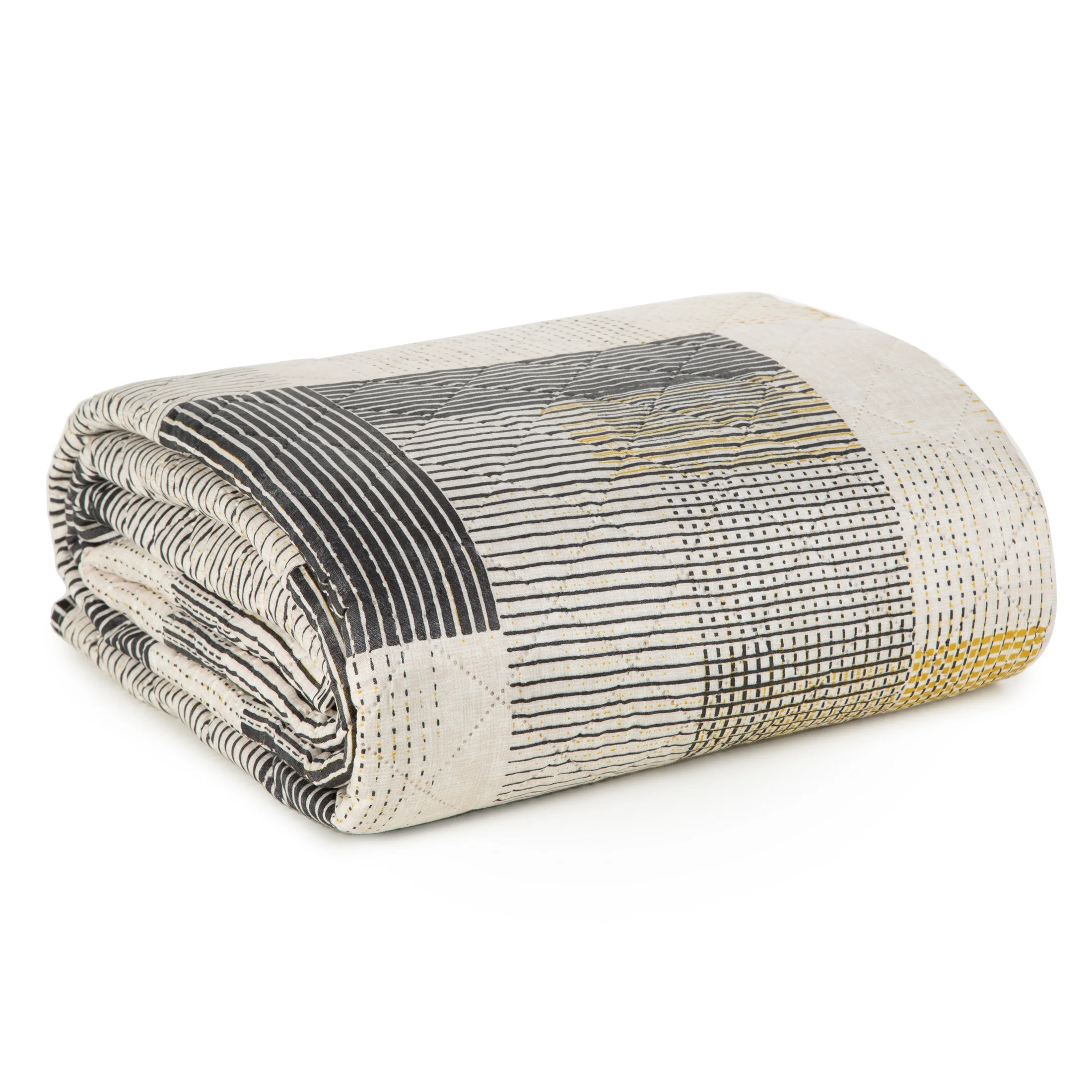 Narzuta kremowo, szara 170x210 cm z nadrukiem geometrycznym pikowana techniką hot press GEO 2 DESIGN 91 Eurofirany