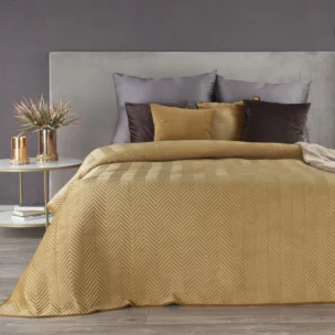 Narzuta welwetowa miodowa 230x260 cm pikowana w jodełkę metodą hot press SOFIA EUROFIRANY PREMIUM