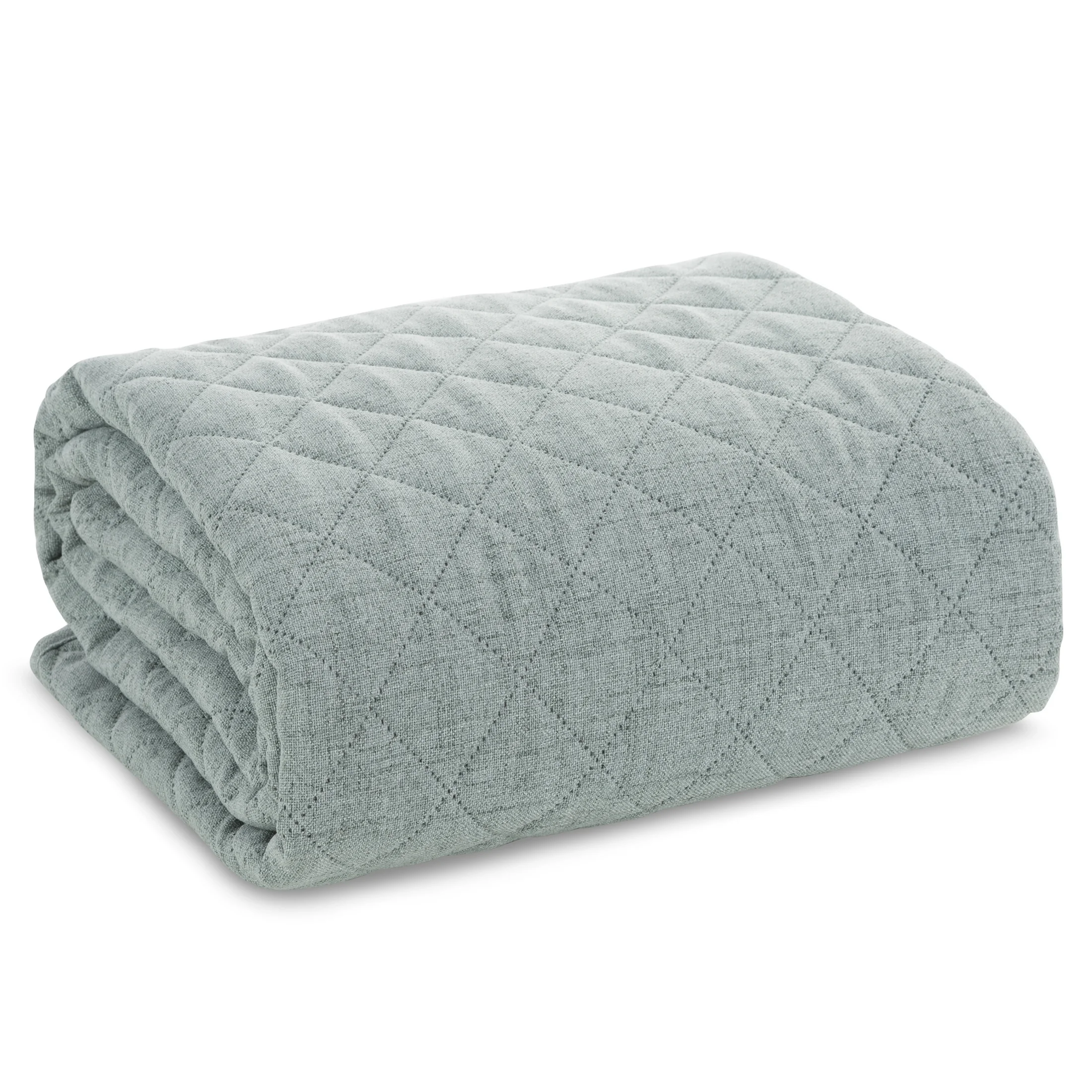 Narzuta o strukturze lnu miętowa 170x210 cm pikowana metodą hot press LEN 1 EUROFIRANY PREMIUM
