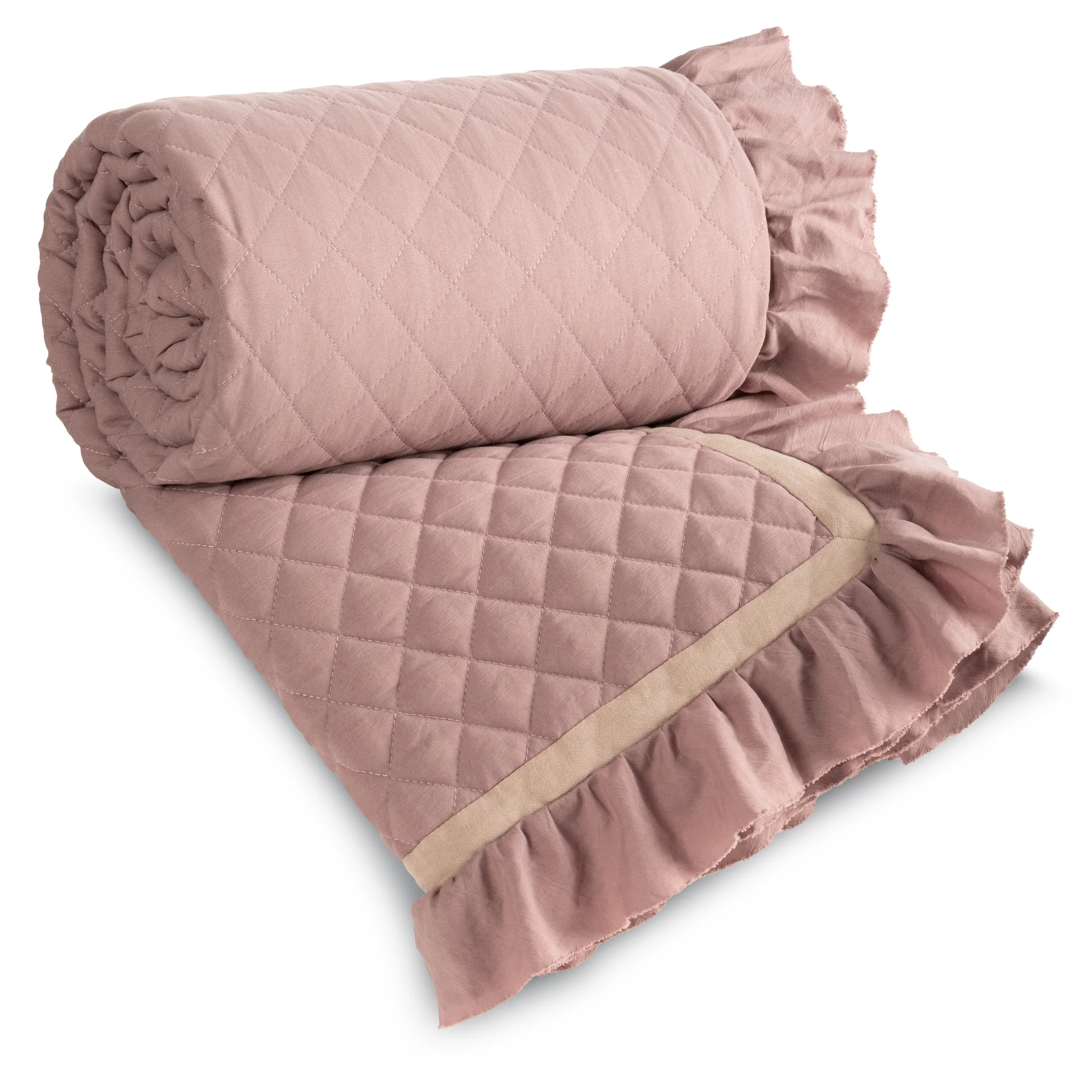 Narzuta różowa 170x210 cm z przyjemnej tkaniny i ozdobną falbanką ANABEL Eurofirany