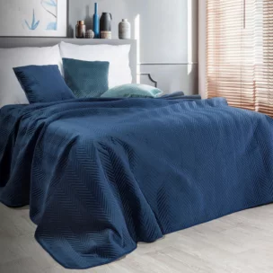 Narzuta welwetowa granatowa 230x260 cm pikowana w jodełkę metodą hot press SOFIA EUROFIRANY PREMIUM