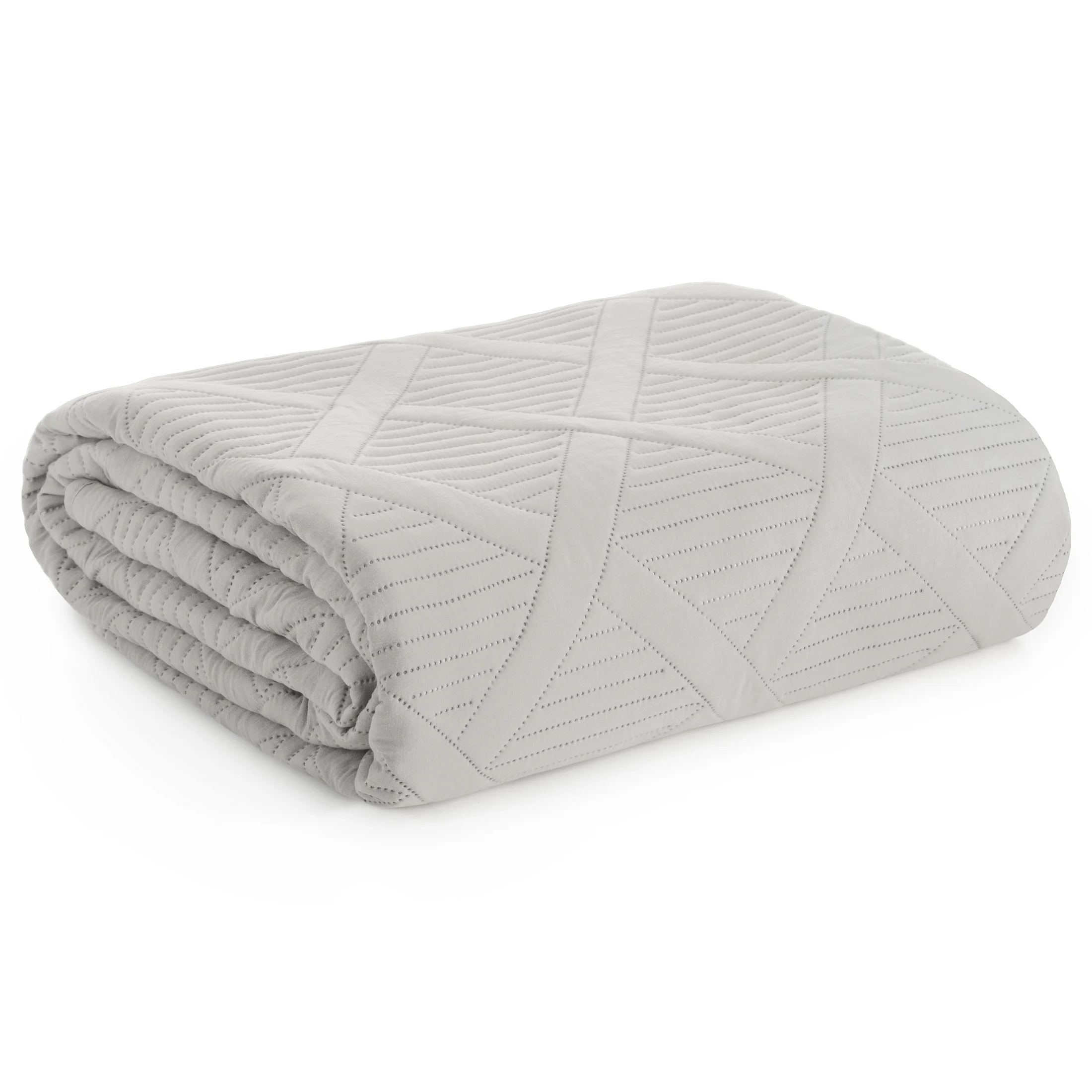 Narzuta srebrna 200x220 cm z geometrycznym wzorem wykonana techniką hot press ALARA 5 DESIGN 91 Eurofirany