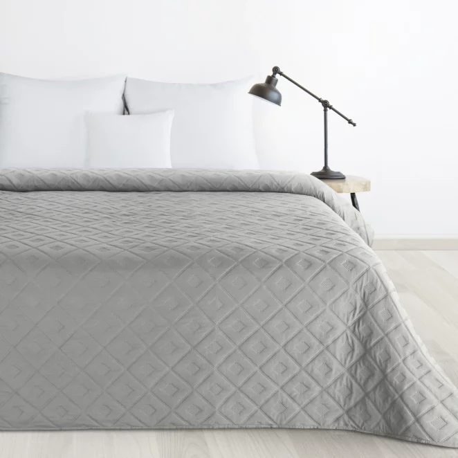 Narzuta srebrna 200x220 cm z geometrycznym wzorem wykonana techniką hot press ALARA 6 DESIGN 91 Eurofirany