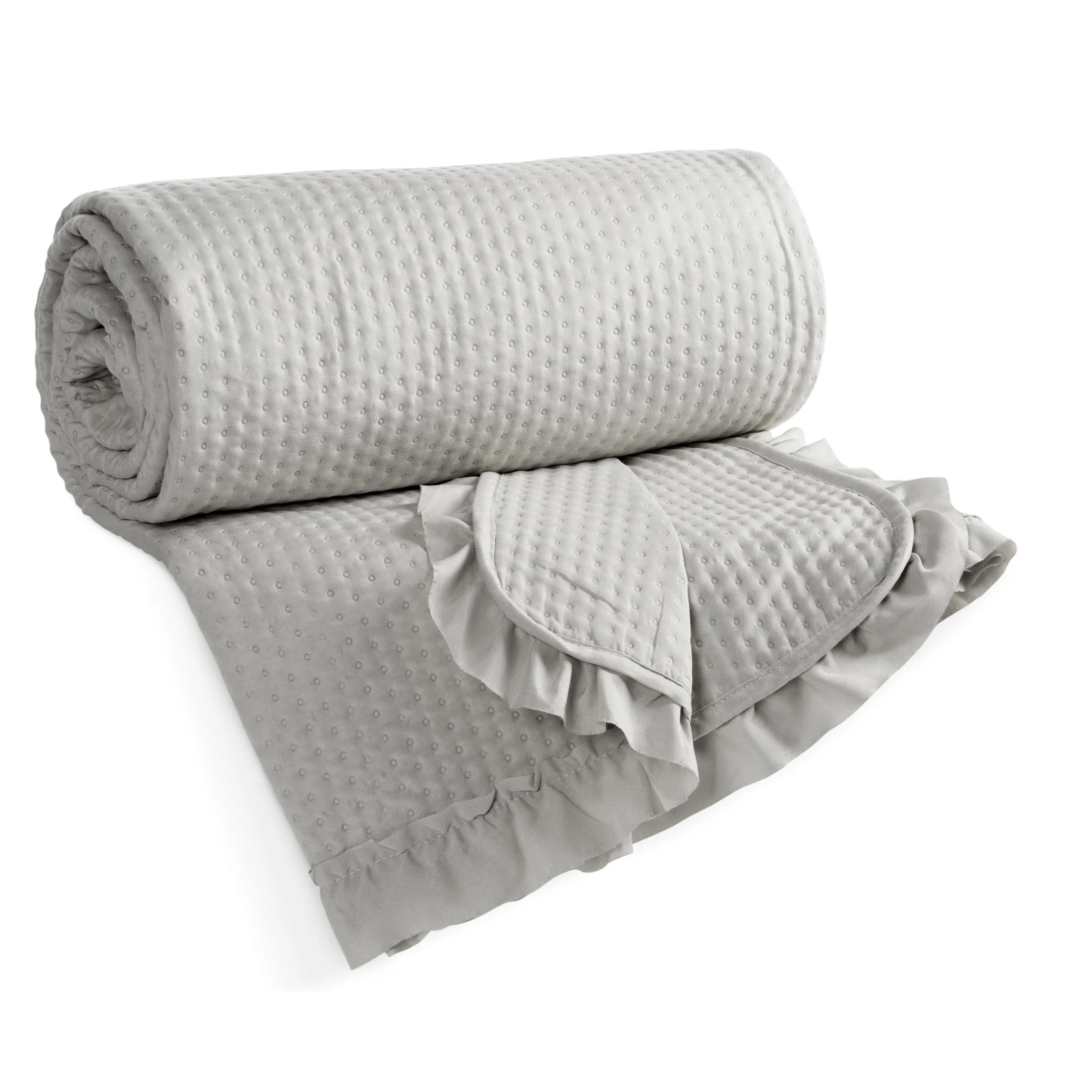 Narzuta srebrna pikowana metodą hot press z ozdobną falbanką 170x210 cm FALBANKA Design 91 Eurofirany