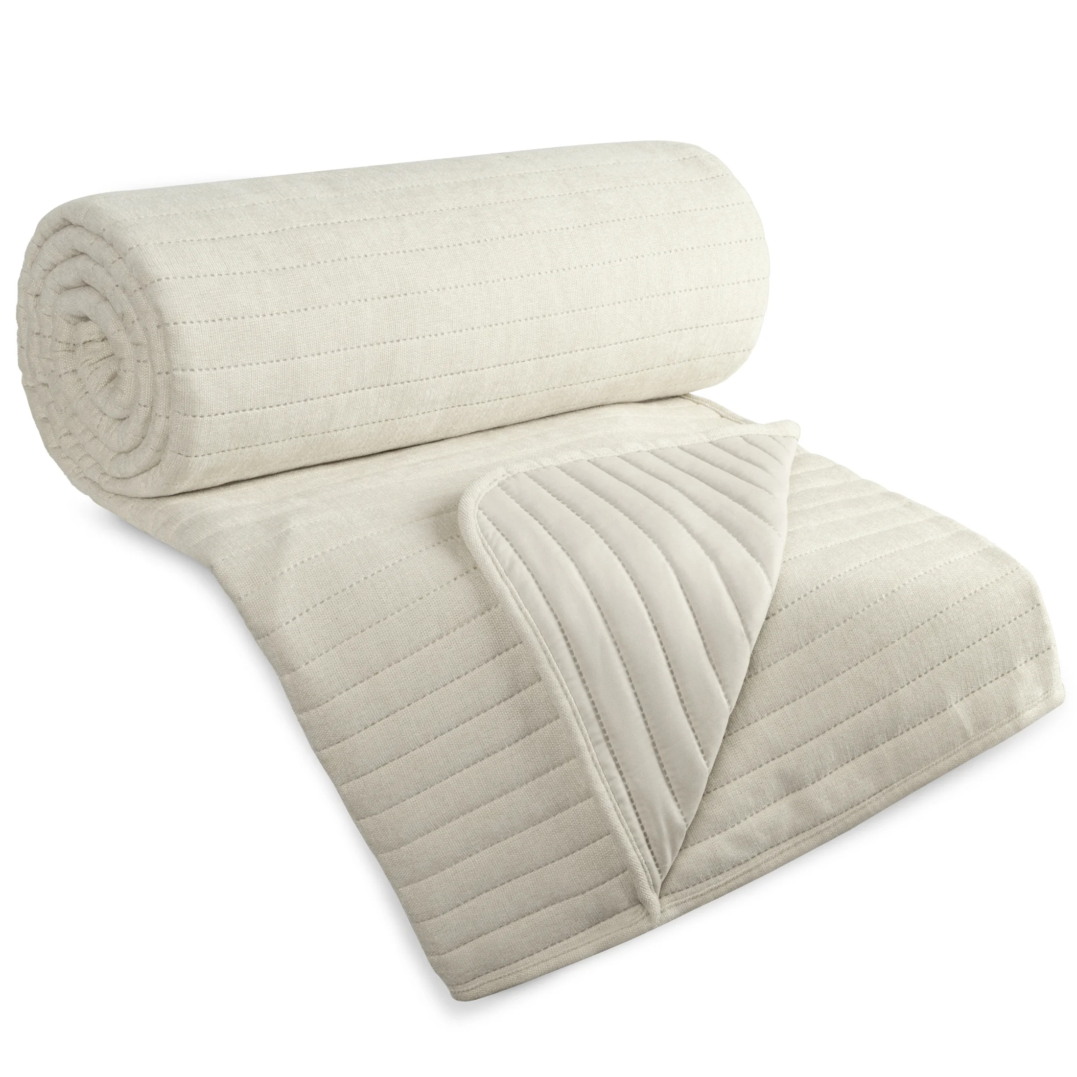 Narzuta szenilowa kremowa 170x210 cm pikowana metoda hot press w pasy - GLORI - Eurofirany