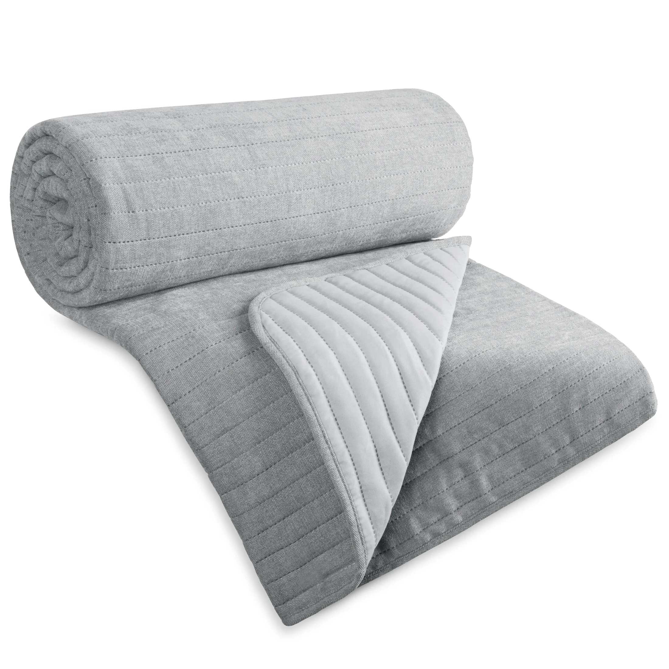 Narzuta szenilowa srebrna 170x210 cm pikowana metoda hot press w pasy - GLORI - Eurofirany