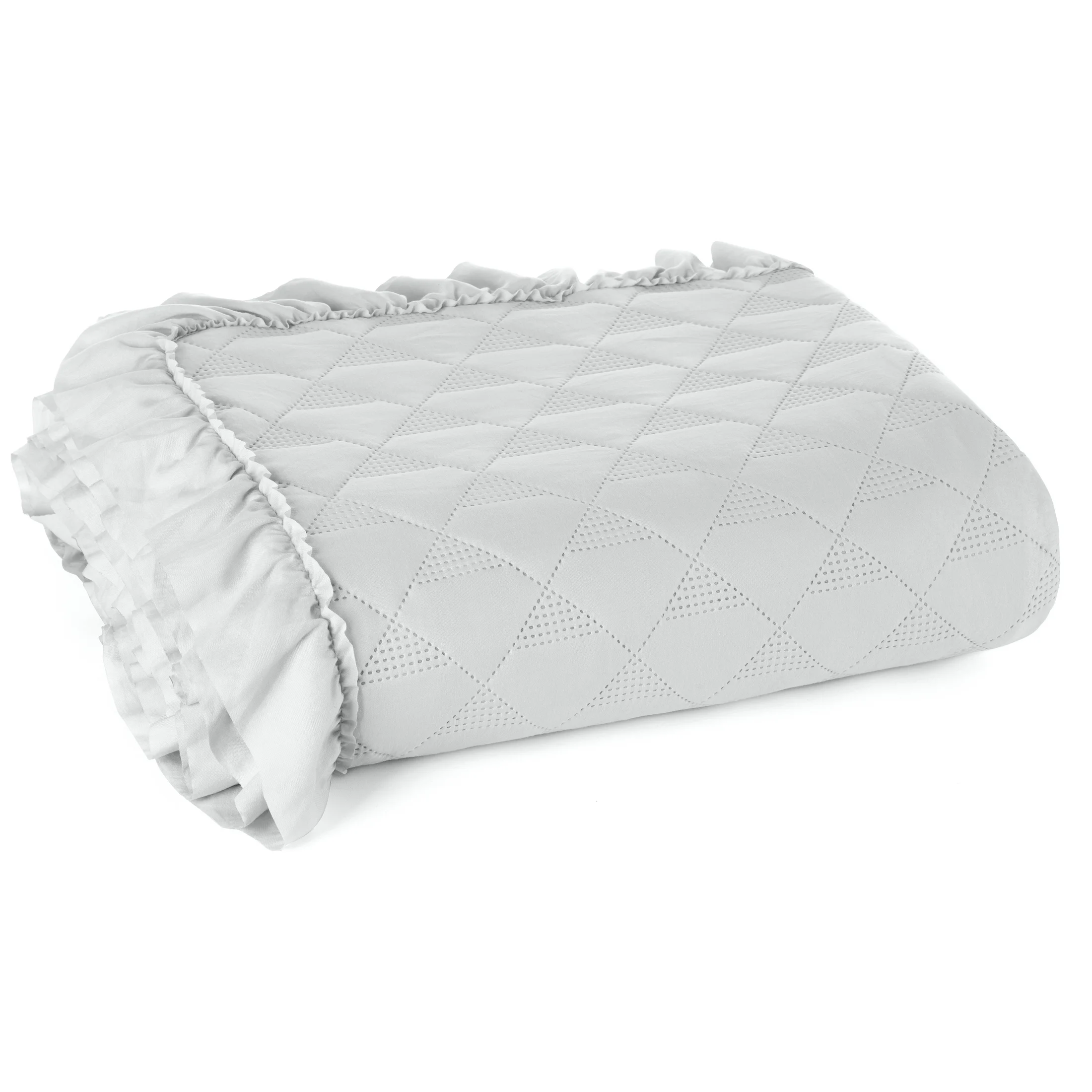Narzuta srebrna 200x220 cm obszyta falbaną pikowana techniką hot press VANESA EUROFIRANY CLASSIC