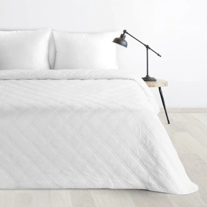 Narzuta welwetowa biała 170x210 cm pikowana metodą hot press wzór geometryczny LUIZ 8 DESIGN 91 Eurofirany