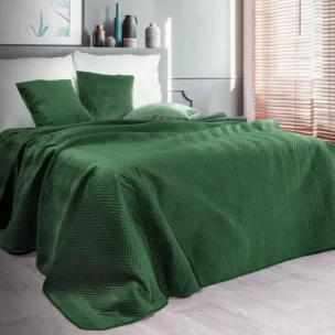 Narzuta welwetowa ciemnozielony 200x220 cm pikowana w jodełkę metodą hot press SOFIA EUROFIRANY PREMIUM